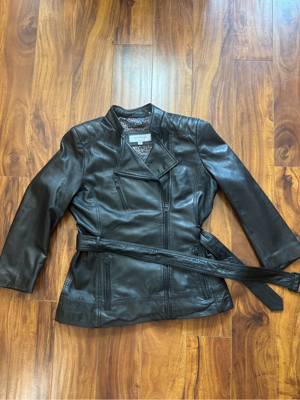 Andrew Marc Women’s Black Leather Jacket with Belt